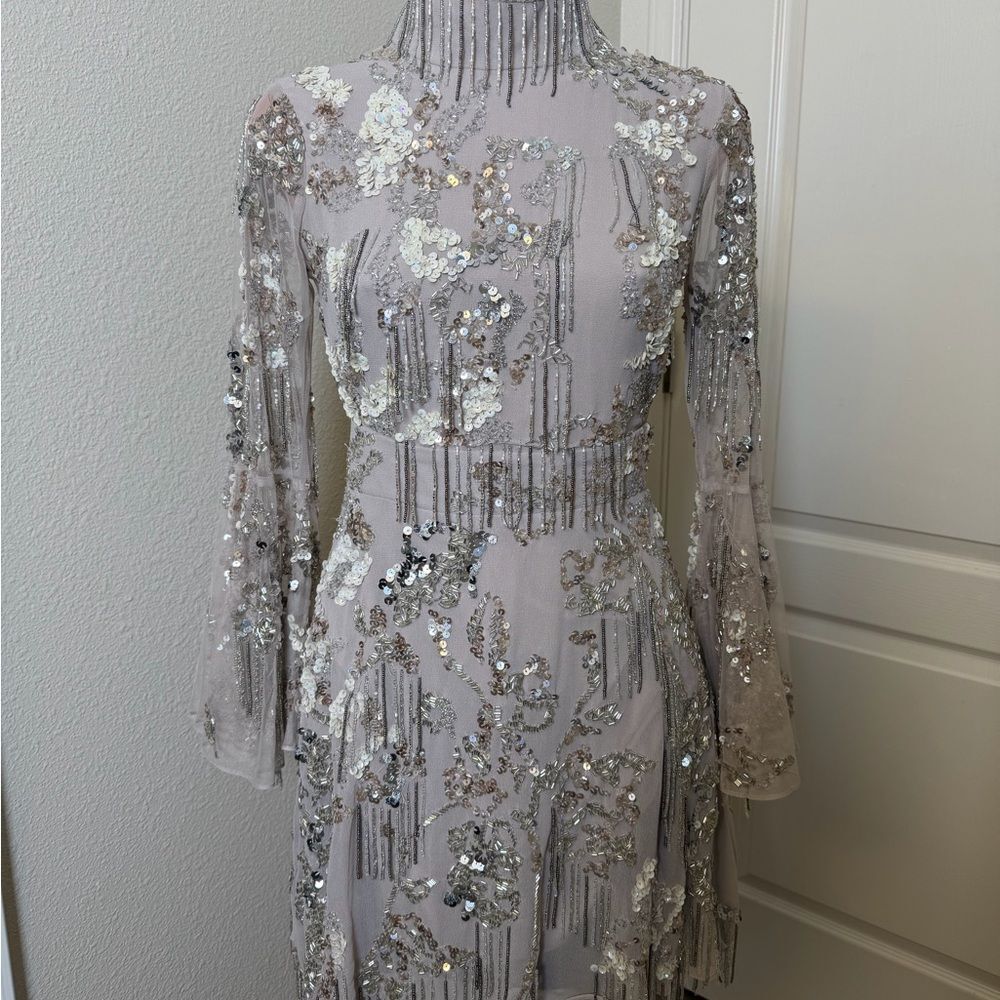 ASOS Edition stacked multi sequin loose fit mini dress in gray Sz 0